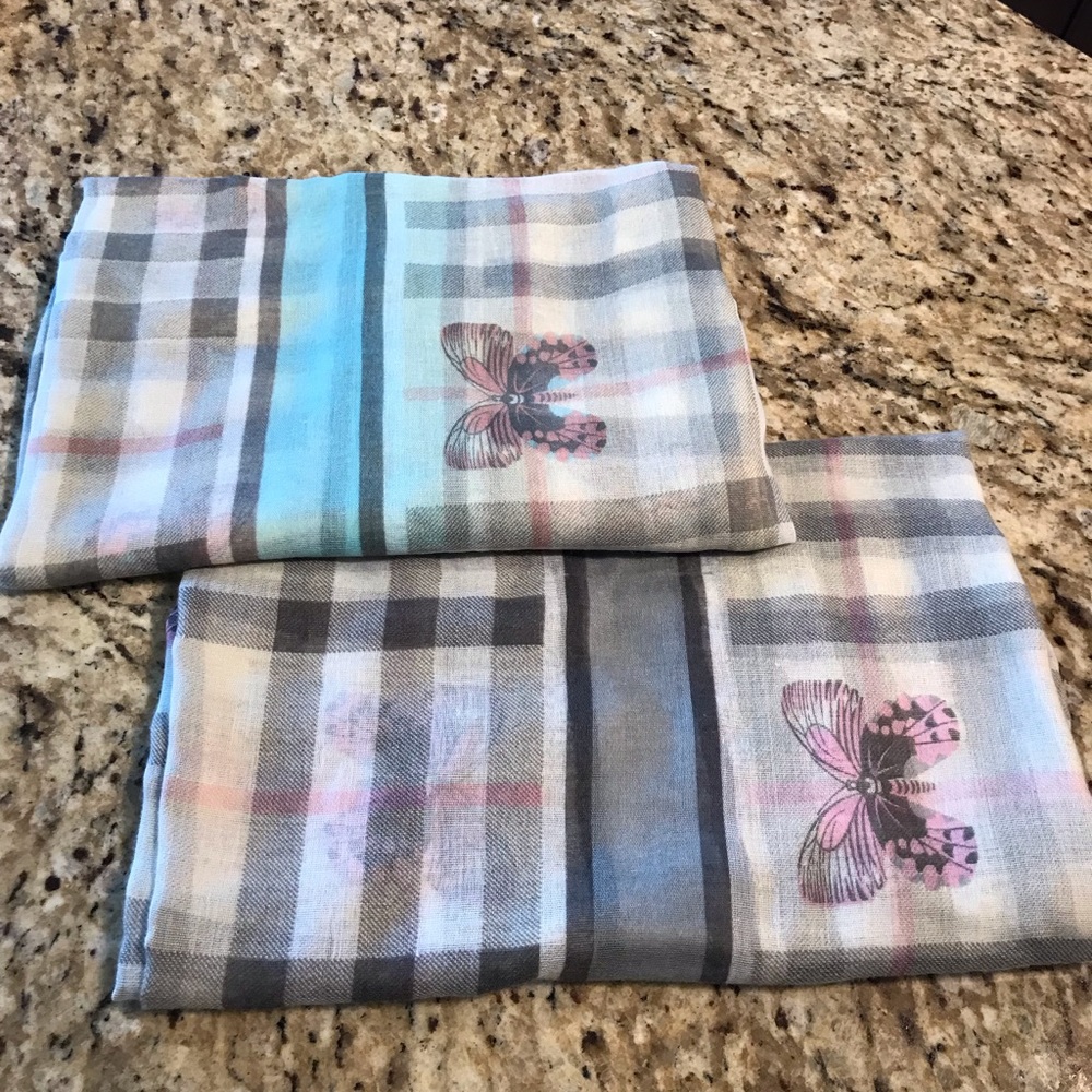 Fashionable oblong butterfly scarves, set of two.